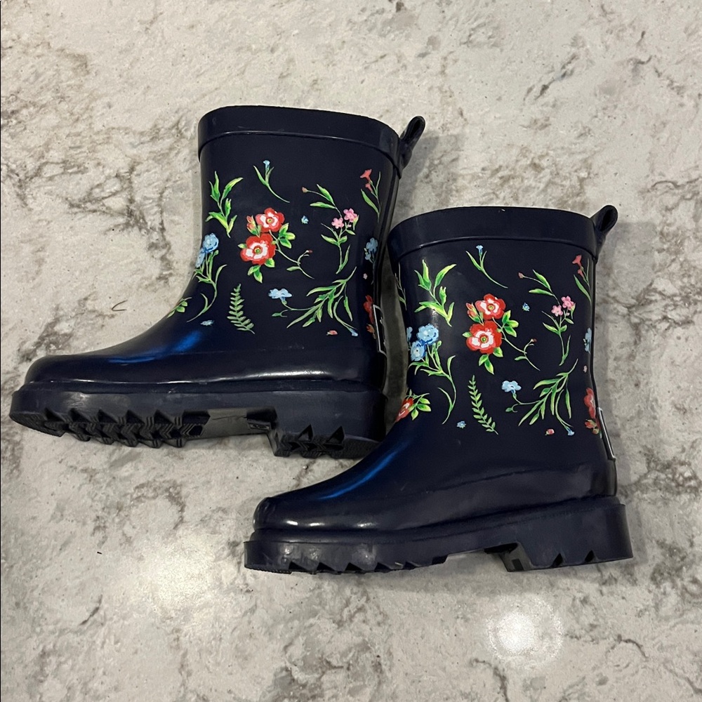 Janie & Jack Floral Kids Rain Boots - Navy - Picture 2 of 3